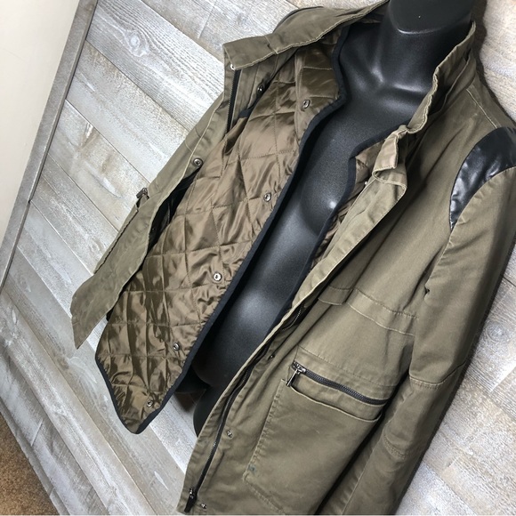 Mango suit collection army green military faux leather sleeve convertible jacket - Picture 8 of 8